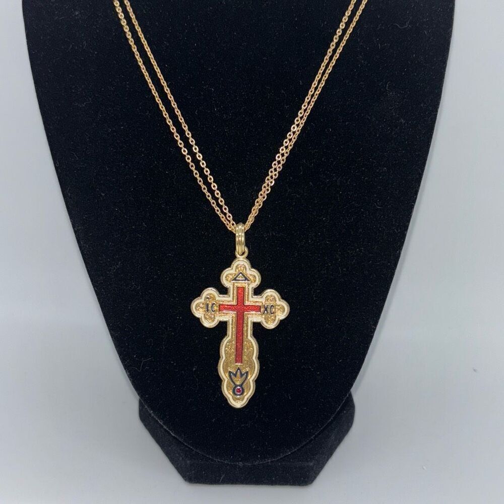 New vintage Camrose & Kross gold cross double chain JBK Kennedy